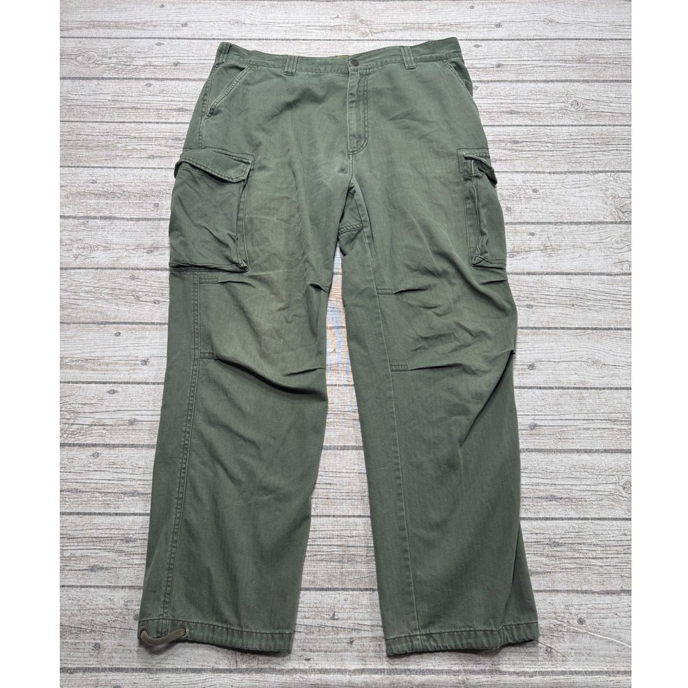 B.U.M. Equipment Cargo Pants Men's 36 Olive Green Relaxed Fit Cotton Workwear